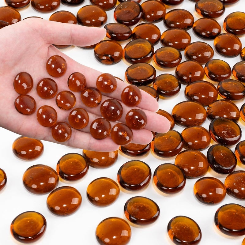 Foncomy Brown Flat Glass Marbles, 0.97 lb Transparent Vase Filler Pebbles Gems, Decorative Glass Beads for Vases, Crafts, Floral, Mancala Stones, Aquarium Rocks for Fish Tank, Approx.0.6"-0.8" - Image 1