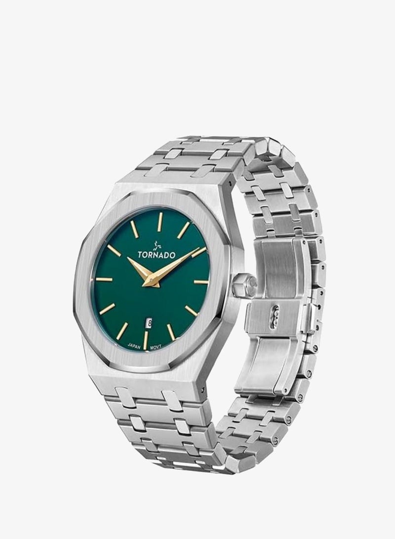 Tornado Men's Miyota GM15 Movement Watch, Analog Display and Stainless Steel Brushed Bracelet Strap - T9009-SBSHG, Silver - Image 2
