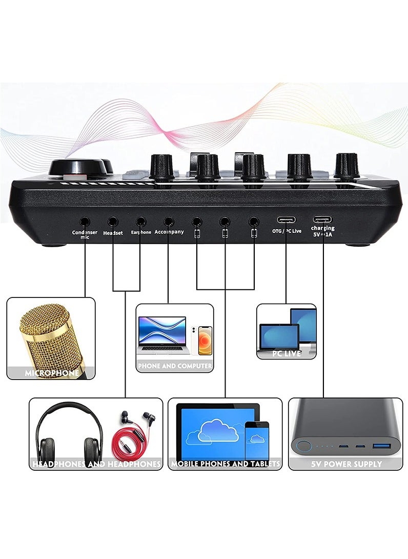 ماركة غير محددة - بطاقة صوت مباشرة F988 ، بطاقة صوت مباشرة وواجهة صوتية مع مؤثرات مزج DJ ومغير صوت ، مزود بمزود صوت ستيريو بلوتوث ، لبث YouTube - Image 1