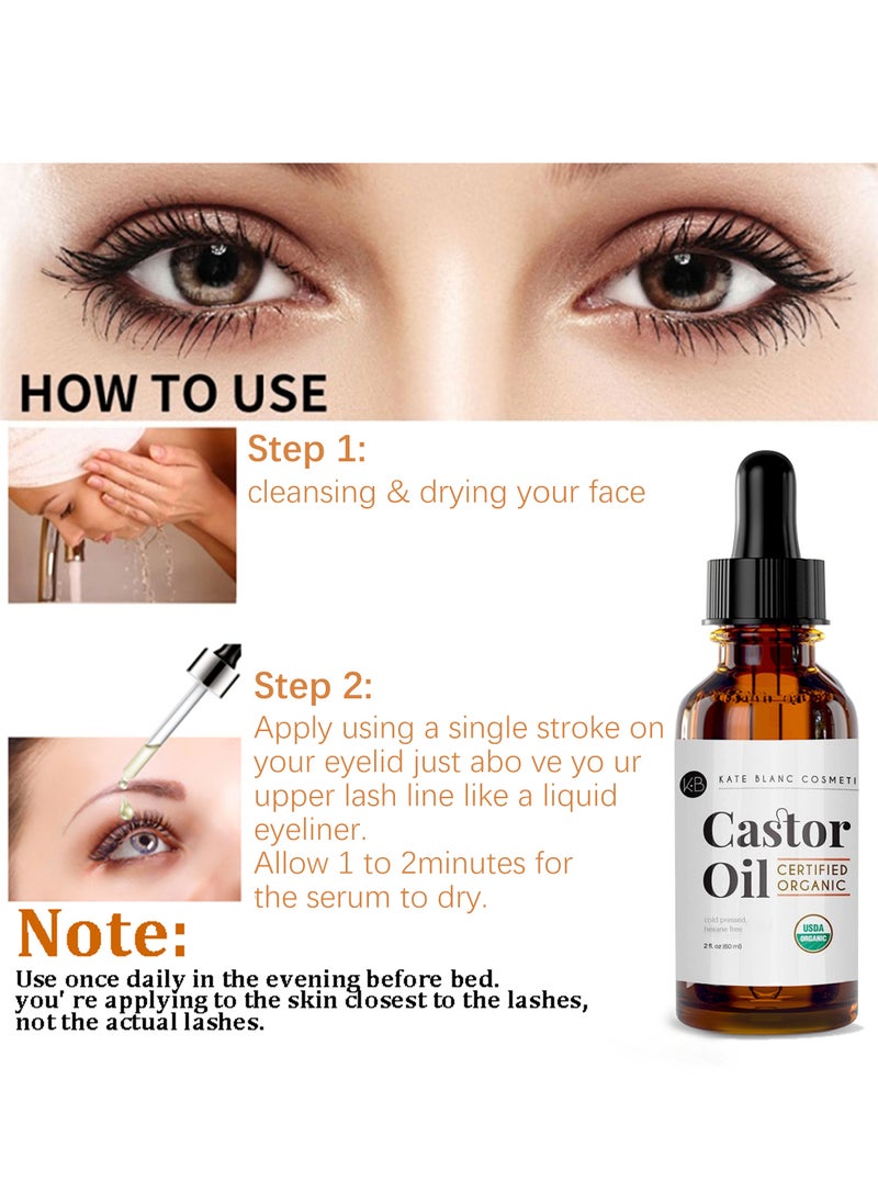 Kate Blanc Cosmetics - Castor Oil, Eyelash Growth Serum, All Natural Moisturizing, Strengthen And Grow Restorative Hair Serum, for Eyelashes and Eyebrows and Hair 60ml - Image 1