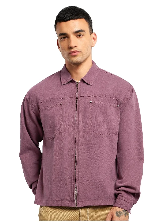 بيونغ Mauve Overdyed Zipper Shacket