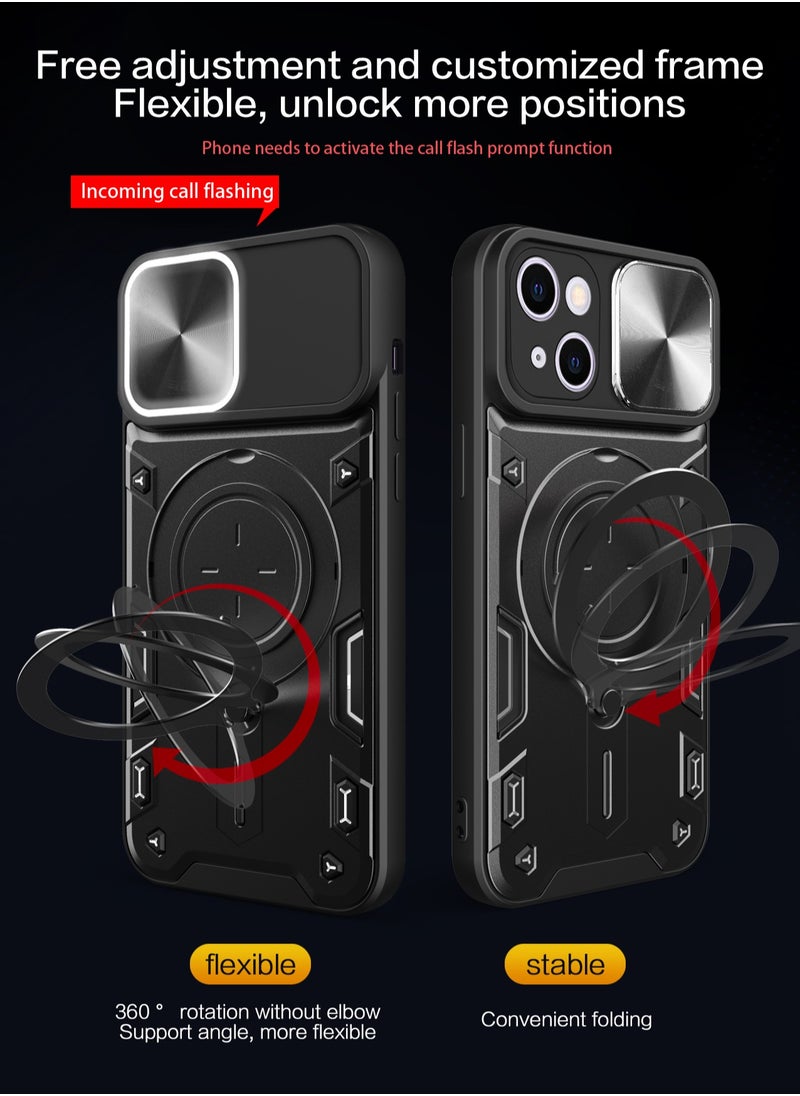 Generic - Apple iPhone 13 Mobile Phone Case Cover, Slide Camera Lens Cover, 360°Rotating Kickstand Ring, Bumper Shockproof Phone Case，Compatible with Car Magnetic Mount - Image 1