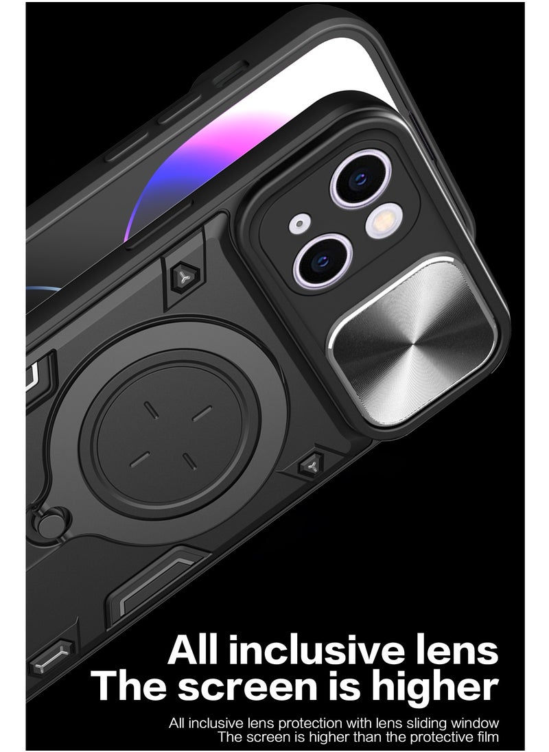 Generic - Apple iPhone 13 Mobile Phone Case Cover, Slide Camera Lens Cover, 360°Rotating Kickstand Ring, Bumper Shockproof Phone Case，Compatible with Car Magnetic Mount - Image 1