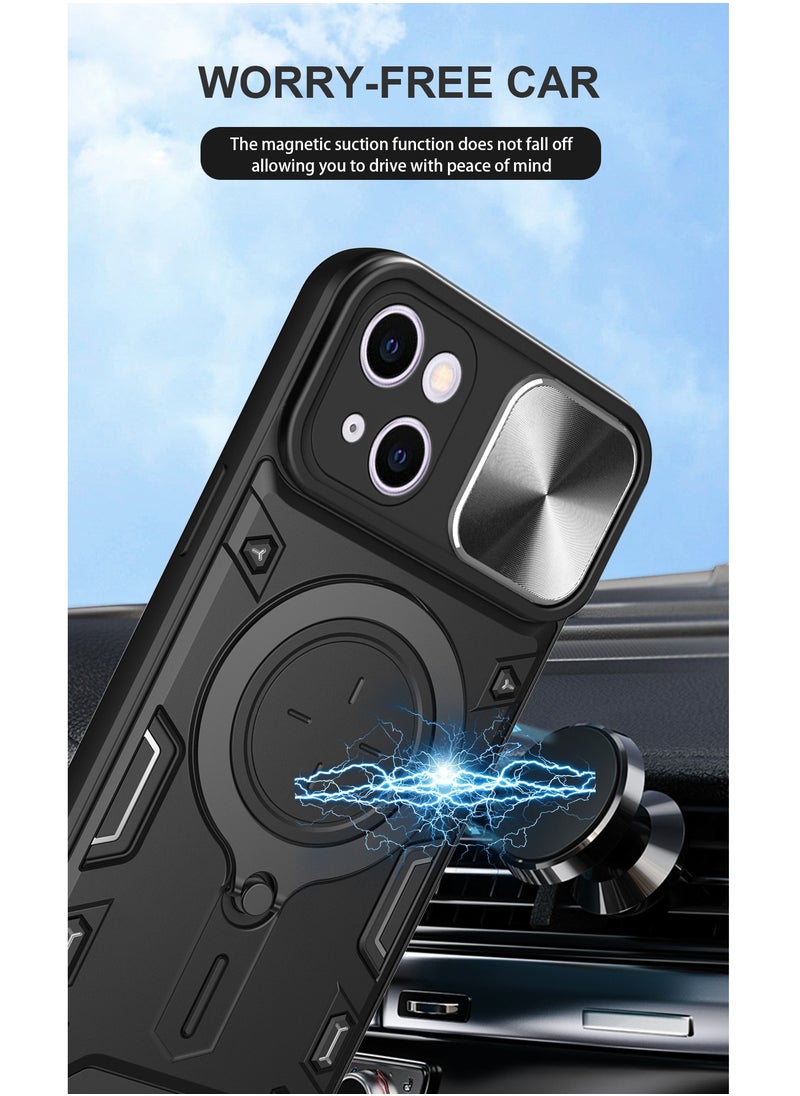 Generic - Apple iPhone 13 Mobile Phone Case Cover, Slide Camera Lens Cover, 360°Rotating Kickstand Ring, Bumper Shockproof Phone Case，Compatible with Car Magnetic Mount - Image 1