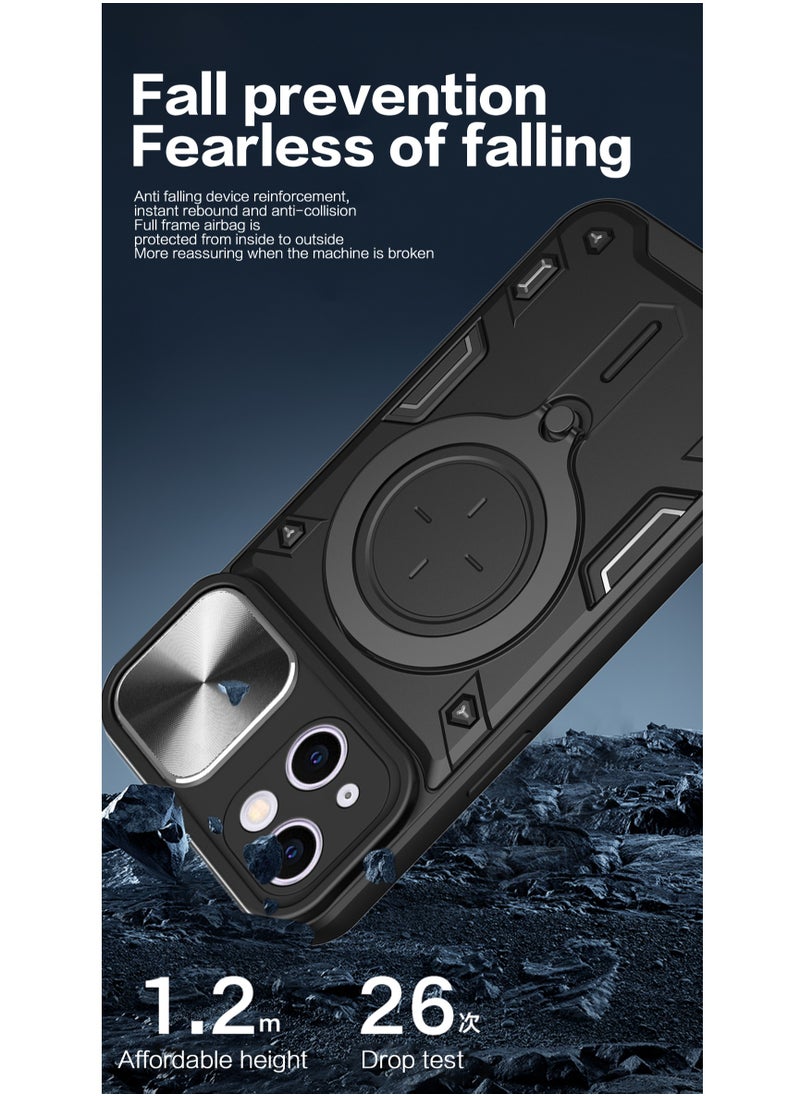 Generic - Apple iPhone 13 Mobile Phone Case Cover, Slide Camera Lens Cover, 360°Rotating Kickstand Ring, Bumper Shockproof Phone Case，Compatible with Car Magnetic Mount - Image 1