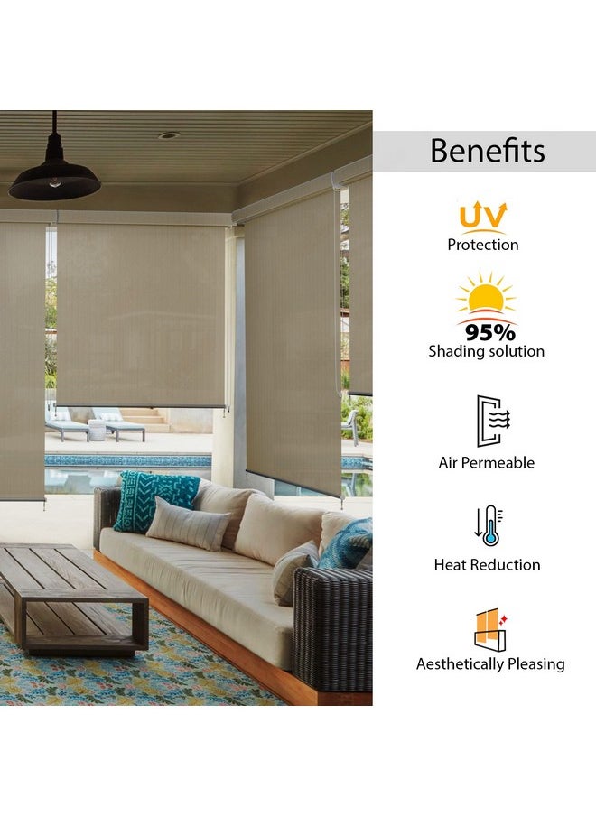 هيبو ستارة HIPPO Roller Blinds للظل الخارجي مصنوعة من مادة البولي إيثيلين عالي الكثافة مع حماية 95% من أشعة الشمس والأشعة فوق البنفسجية، وتصميم تدفق الهواء، وستائر شرفة قابلة للطي لتصفية الضوء (الصحراء الرملية، 3 أقدام × 5 أقدام)  - Image 2