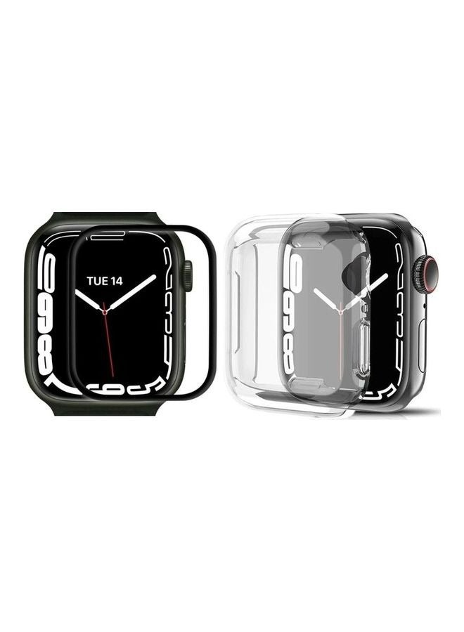 2 Pack Screen Protector With Protective Case for Apple Watch Series 9/8/7 45mm Screen Protector, Tempered Glass Film Hard Bumper Anti-Scratch HD Ultra-Thin Protective Cover for iWatch Series 9/8/7 - Image 1