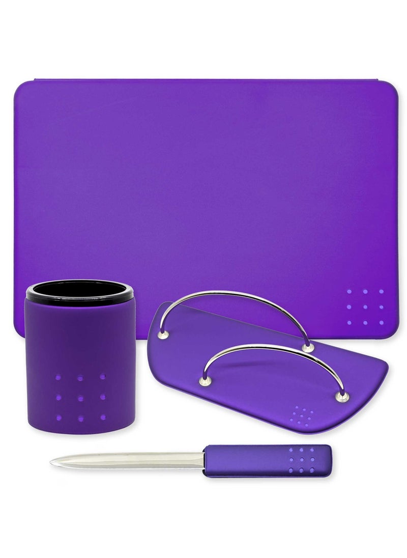 FIS 4 Pieces Desk Sets (Desk Blotter, Envelope Holder, Pen Holder, Letter Opener) Colour Blue - UADS1831PO12  - Image 1