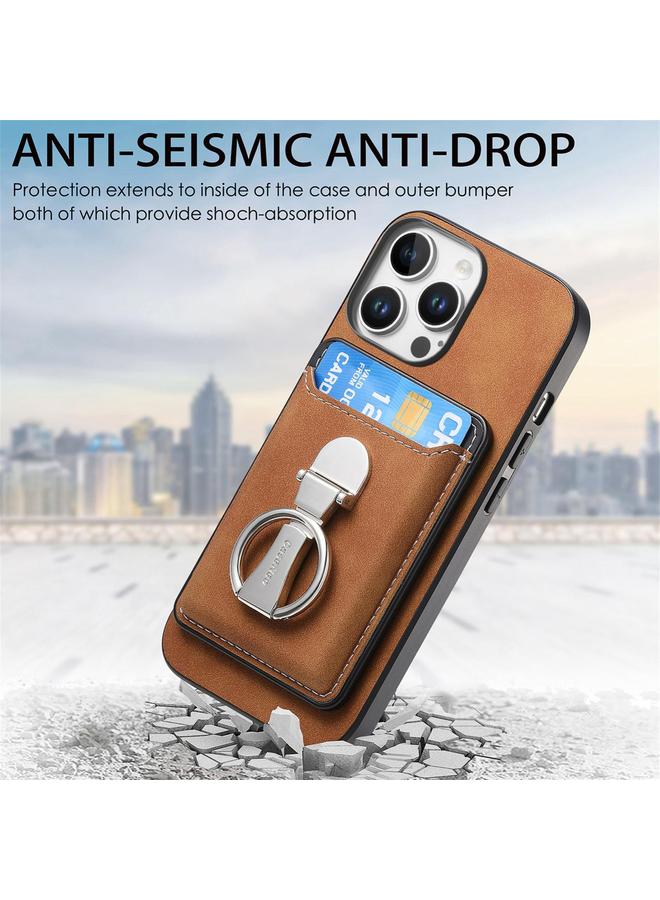 زبون حافظة لهاتف iPhone 12 Pro Max بتصميم كلاسيكي مع حامل حلقي قابل للطي وحقيبة بطاقات وحافظة هاتف MagSafe - Image 5