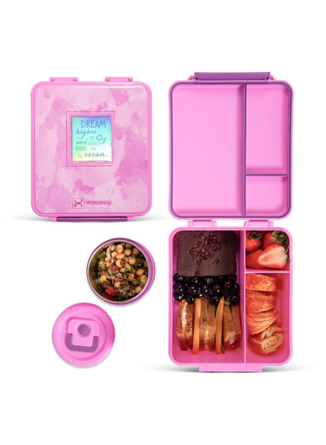 Hydrobrew Bento Lunch Box 1.74L w/ Steel Food Jar & Sip Switch Water Bottle 1000ml | Leakproof Meal Box – Dream Pink - Image 2