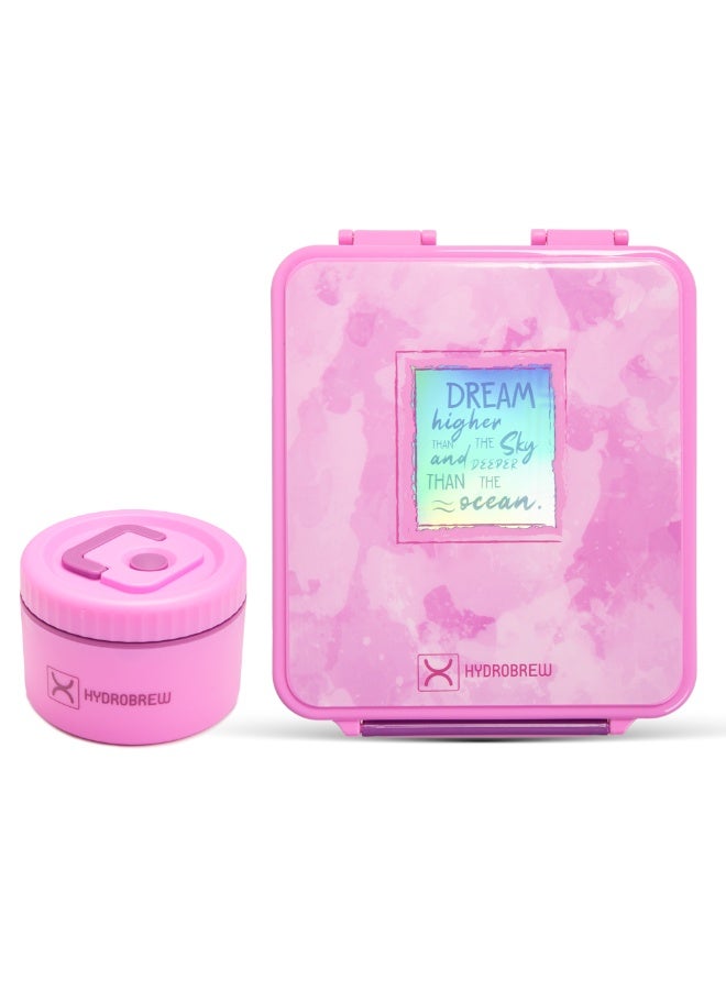 Hydrobrew Bento Lunch Box 1.74L w/ Steel Food Jar & Sip Switch Water Bottle 1000ml | Leakproof Meal Box – Dream Pink - Image 5