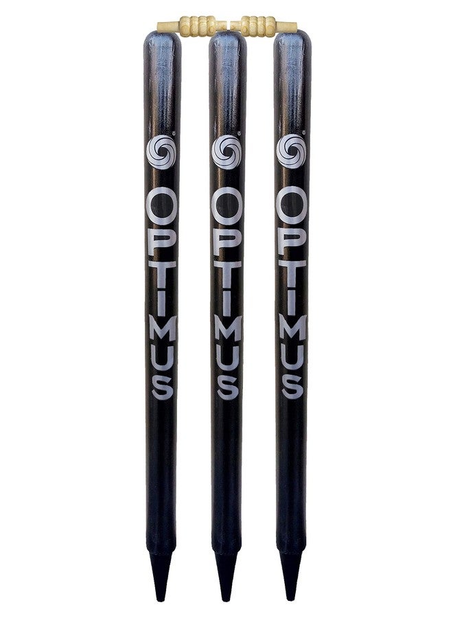 أوبتيموس مجموعة أوبتيموس® من 3 أعمدة خشبية للكريكيت بالحجم الكامل (خشب الأوكالبتوس الثقيل) مع حلقتين - أسود - Image 1