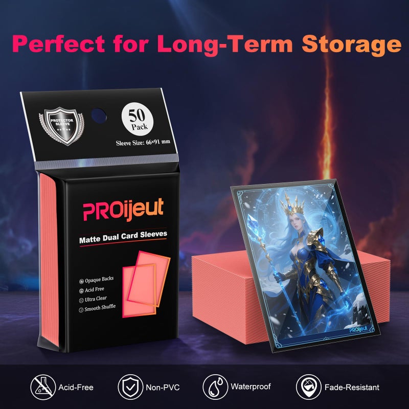 Proijeut 200 Pack Card Sleeves, Matte Dual Trading Card Sleeves with Opaque Back & Smooth Shuffle, Tear Resistant Card Protectors for MTG, TCG and Game Cards (Peach Pink) - Image 4
