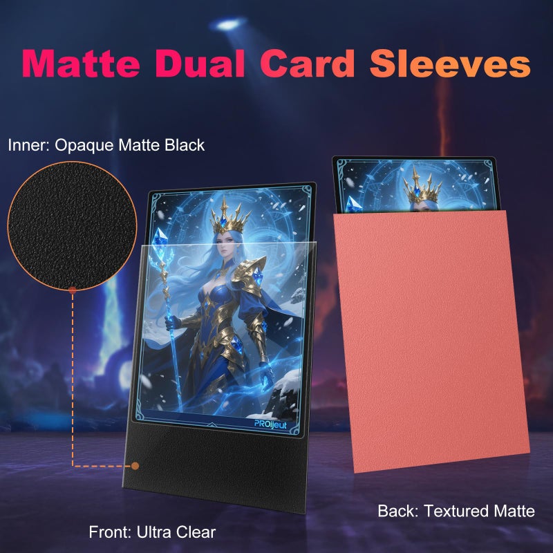 Proijeut 200 Pack Card Sleeves, Matte Dual Trading Card Sleeves with Opaque Back & Smooth Shuffle, Tear Resistant Card Protectors for MTG, TCG and Game Cards (Peach Pink) - Image 2