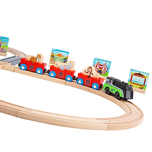 Orbrium Wooden Train Set Magnetic Battery Operated Train Car with Wooden Tracks Electric Lighted Train Sound Track Safari Circus Animal Compatible Thomas Brio for Grandkids Kids Toddlers - Image 5