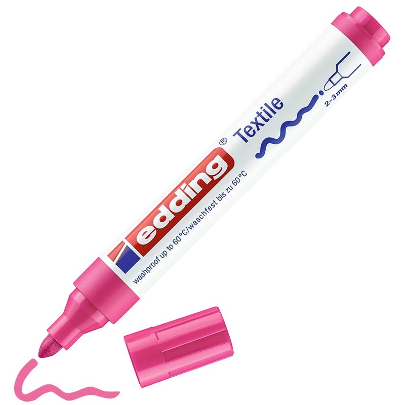 edding 4500 textile marker  neon pink  1 pen  round nib 23 mm  permanent fabric markers for drawing on textiles washresistant up to 60 C  marker pens for fabric lettering