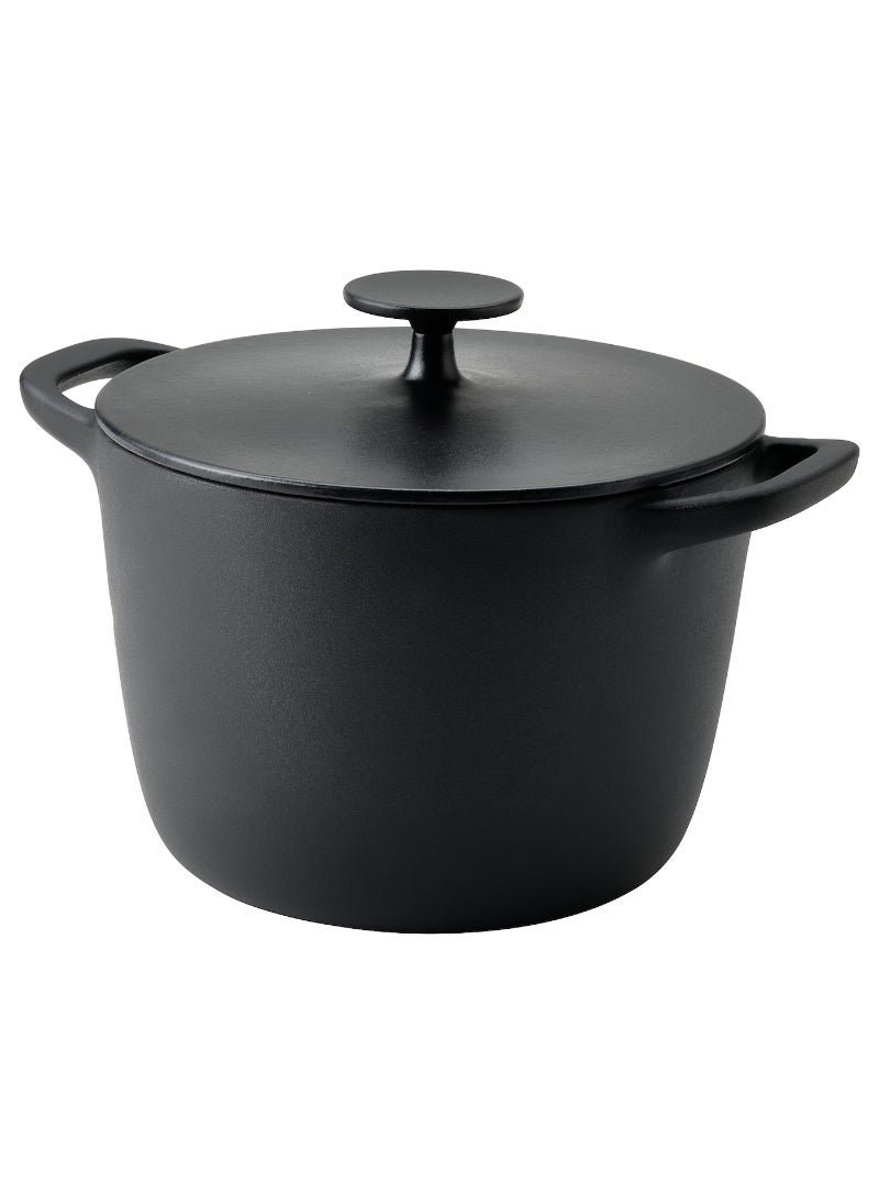 Pot With Lid, Enamelled Cast Iron Matt Black, 5 L 