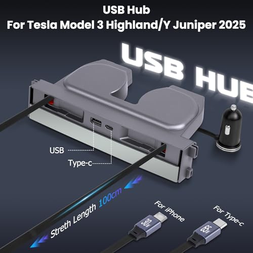 FETUSI USB Charger Hub Compatible with Tesla Model 3 Highland 20242025Model Y Juniper 2025 2026 122W 4Port Retractable Phone Charger Fast Charging Cables for Center Console - Image 3