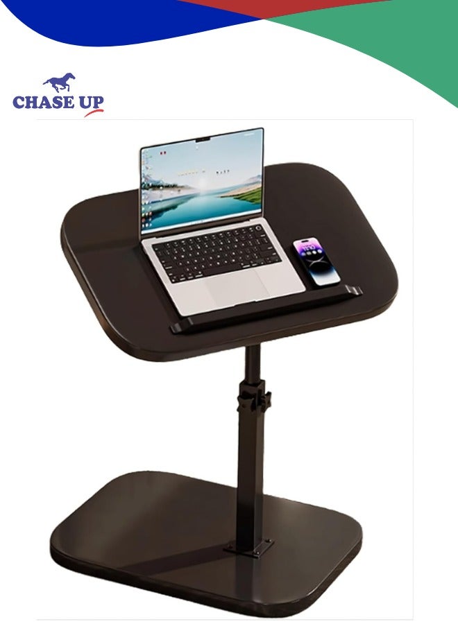 Chase Up Adjustable Height C Shaped Side Table - 360° Swivel & Flip Top Design | Mobile C End Table for Couch/Sofa/Bed | Large Tabletop C Shaped Laptop Stand & Coffee Table with Slide-Under Feature (black) - Image 1