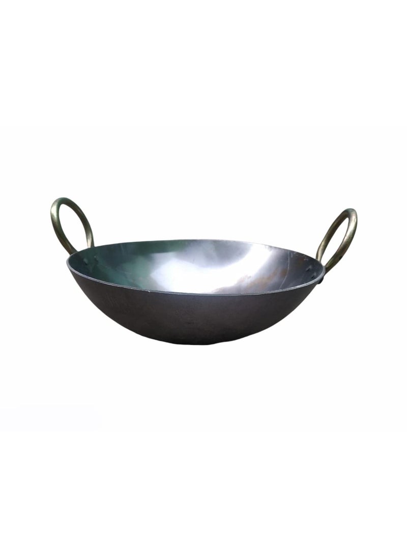 AS A S Pure Iron Traditional Iron deep KadaiFrying Pan for Cooking Iron Fry KadhaiPan Heavy Base Iron Kadhai Handmade pan LohaLokhandLokhandi Kitchen with Golden RingsSilver Color 12 inch 30 cm  - Image 4