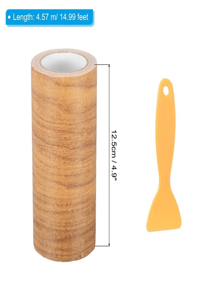 PATIKIL Wood Grain Repair Tape 5" X30', Self Adhesive Realistic Textured Repair Tape Patch with Scraper for Floor Door Table Cabinets Desk, Maple Grain Wheat - Image 2