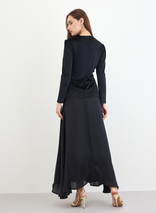 Styli Black Velvet Look A-Line Maxi Dress - Image 4
