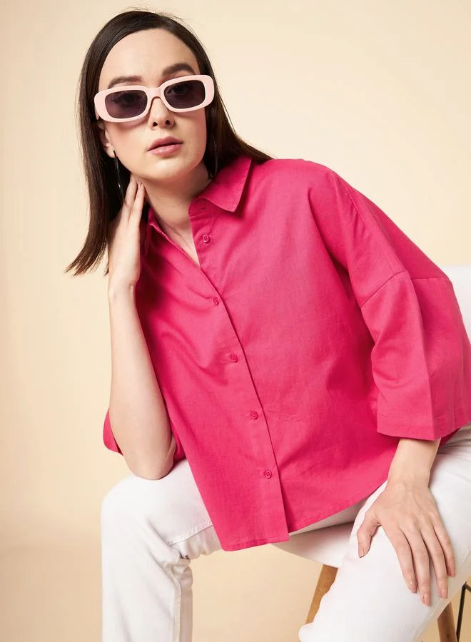 HIGH STAR Oversized Solid High Low Hem Shirt with Drop Shoulder Sleeves by Styli