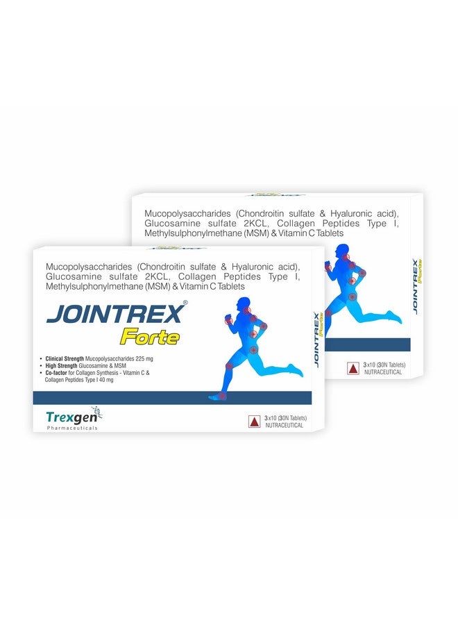 Trexgen Jointrex ® Forte Joint and Cartilage Complex with Mucopolysaccharides 225 Mg, High Strength Glucosamine 750 mg, MSM 250 mg, Collagen Type 40 mg and Vitamin C (30x2 Box=60 Tablets) - Image 1