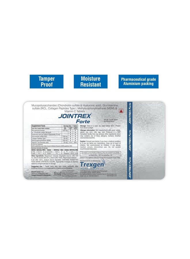 Trexgen Jointrex ® Forte Joint and Cartilage Complex with Mucopolysaccharides 225 Mg, High Strength Glucosamine 750 mg, MSM 250 mg, Collagen Type 40 mg and Vitamin C (30x2 Box=60 Tablets) - Image 2