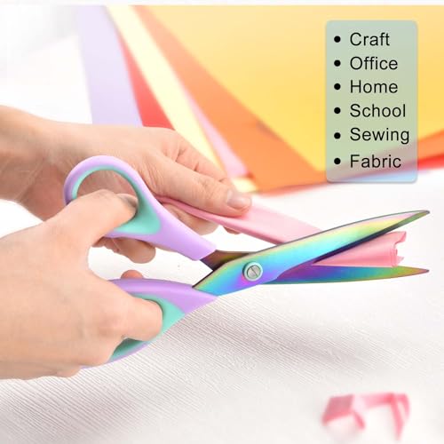 Zicolu Craft Scissors Set of 3 pack, Sharp Rainbow Titanium Coating All Purpose Scissors, Ergonomic Semi-Soft Rubber Grip, Suitable for School, Office and Household Use, 9.2''/8.5''/5.6" - Image 2