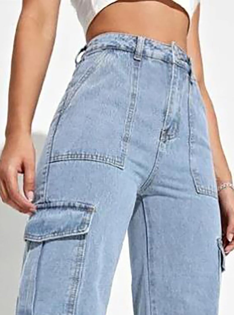 KOTTY Women's Solid High Rise Relaxed Fit Cargo Jeans Light Blue (Blue,M)_KOTTYLADIESJEANS2458M - Image 3