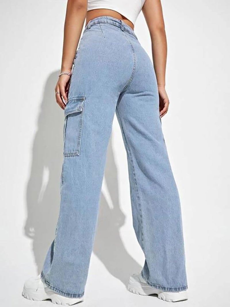 KOTTY Women's Solid High Rise Relaxed Fit Cargo Jeans Light Blue (Blue,M)_KOTTYLADIESJEANS2458M - Image 5