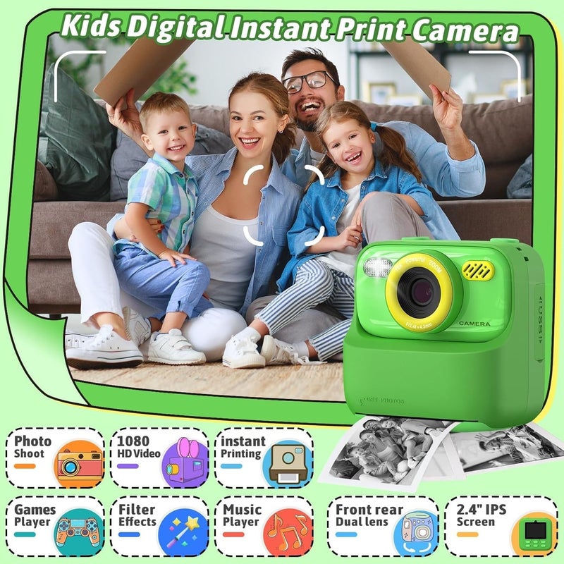 ZONEY Instant Print Camera for Kids, Holiday Birthday Gifts Girls Boys Age 3-12, HD Digital Video Cameras Toddler, Portable Toy for 3 4 5 6 7 8 9 10 Year Old Boy Girl Children (Blue) - Image 2