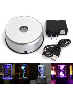 إيروريكس قاعدة عرض مضاءة بمصابيح LED ملونة بقاعدة عرض بلورية دوارة فريدة مع محول تيار متردد أمريكي فضي  - Image 4