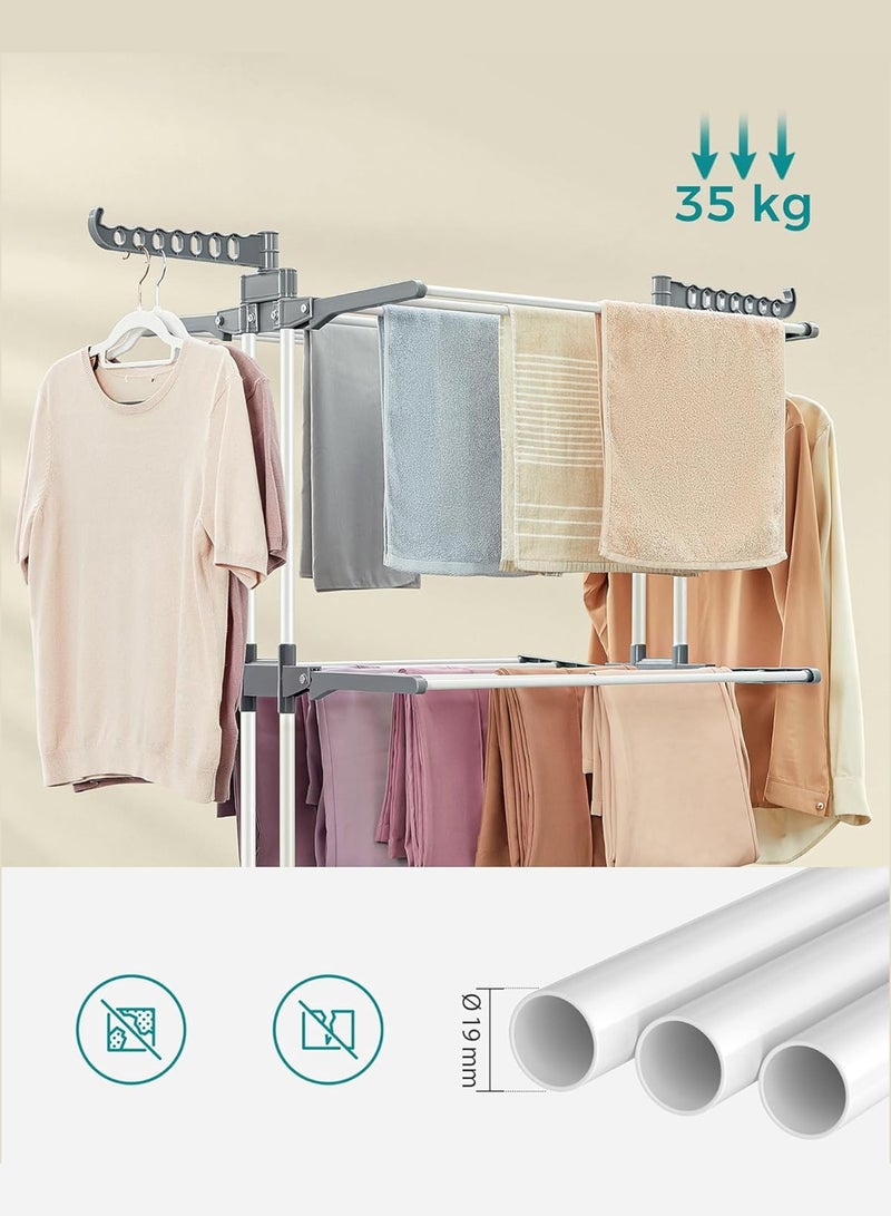 MARGOUN حامل تجفيف قابل للسحب للملابس 4 طبقات من الفولاذ المقاوم للصدأ، للاستخدام الداخلي والخارجي مع عجلات قابلة للقفل / لون أزرق - Image 4