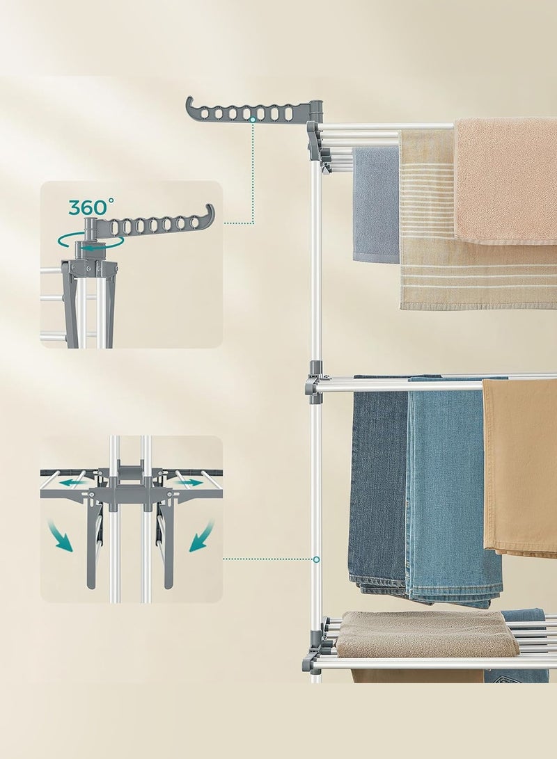 MARGOUN حامل تجفيف قابل للسحب للملابس 4 طبقات من الفولاذ المقاوم للصدأ، للاستخدام الداخلي والخارجي مع عجلات قابلة للقفل / لون أزرق - Image 5