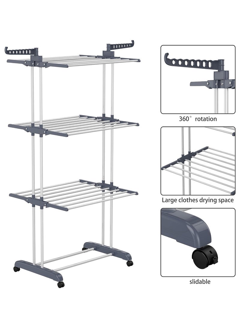 MARGOUN حامل تجفيف قابل للسحب للملابس 4 طبقات من الفولاذ المقاوم للصدأ، للاستخدام الداخلي والخارجي مع عجلات قابلة للقفل / لون أزرق - Image 1