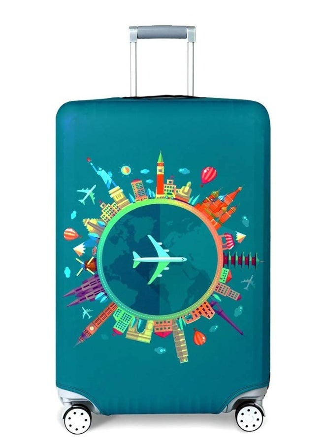 Generic Travel Luggage Cover, Spandex Elastic Stretch Fabric, Cover for Suitcase Luggage Protector Premium Elasticated, Washable Luggage Trolley Case, For 26-28 Inch Luggage (L, Green-Plane)  - Image 2