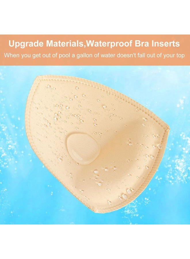 SERMICLE Waterproof Swimsuit Bra Pad Inserts 4 Pairs, Push up Bra Pads Sewn Padded for Bikini Sports Bra A/B or C/D,D/E Cup, Waterproof Beige-thick Style, A/B Cup - Image 3