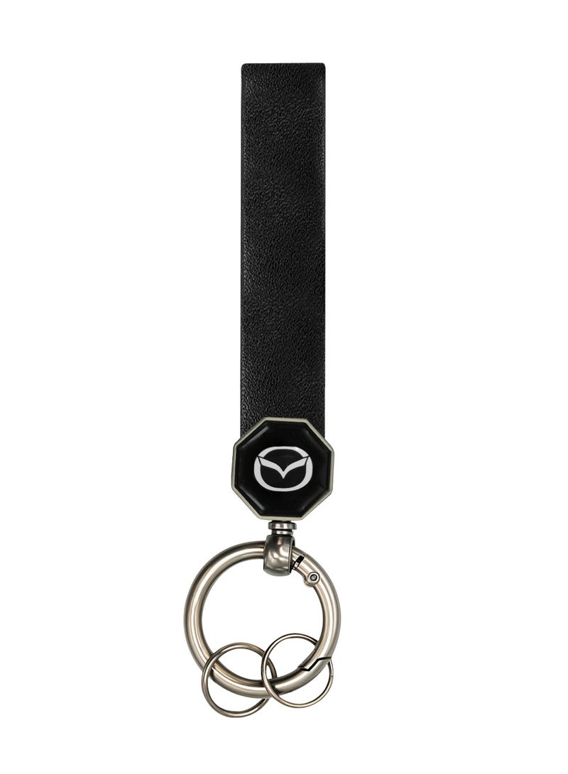 Mazda Leather Car Keychain 12.5cm with 360° Swivel Metal Ring, Double Screw Lock, Soft Leather Strap – Durable and Stylish Key Holder for Car Keys, Home Keys, Bags, Backpacks – Wear-Resistant & Anti-Fade Design - Image 1