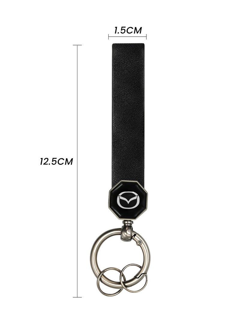 Mazda Leather Car Keychain 12.5cm with 360° Swivel Metal Ring, Double Screw Lock, Soft Leather Strap – Durable and Stylish Key Holder for Car Keys, Home Keys, Bags, Backpacks – Wear-Resistant & Anti-Fade Design - Image 2