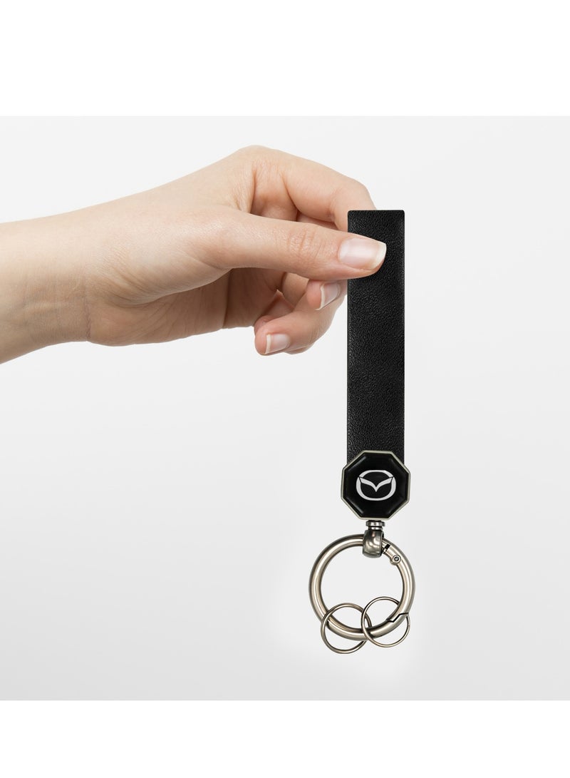 Mazda Leather Car Keychain 12.5cm with 360° Swivel Metal Ring, Double Screw Lock, Soft Leather Strap – Durable and Stylish Key Holder for Car Keys, Home Keys, Bags, Backpacks – Wear-Resistant & Anti-Fade Design - Image 4