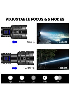 Genzy Rechargeable Flashlights High Lumens, 990000LM Powerful Tactical Flashlights, 5 Modes LED Flashlight Adjustable, Brightest Flashlight Waterproof, Handheld Flash Light for Emergencies, Camping, Hiking  - Image 3