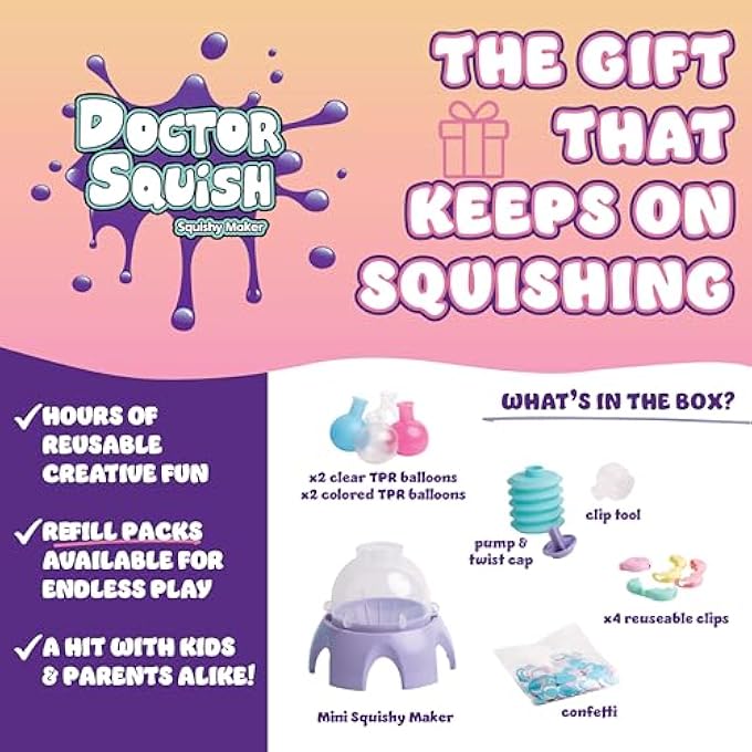 Doctor Squish صانع سكووشي الصغير | مجموعة صنع سكووشي افعلها بنفسك للأطفال من عمر 5 سنوات وما فوق | اصنع سكووشياتك الخاصة باستخدام بالونات TPR | لعبة صانع سهلة - Image 3