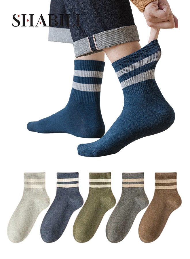 شبيلي جوارب قطنية رجالية شبكية بطول الكاحل للسفر، حزمة 5 أزواج قطن透ة (رمادي فاتح ‑ أخضر ‑ كحلي ‑ بني قهوة ‑ رمادي داكن) مضادة للروائح وطارِدة للرطوبة برباط مطاطي لا يتكور، مناسبة للاستخدام اليومي والرياضة والرحلات (متعددة الألوان) - Image 1