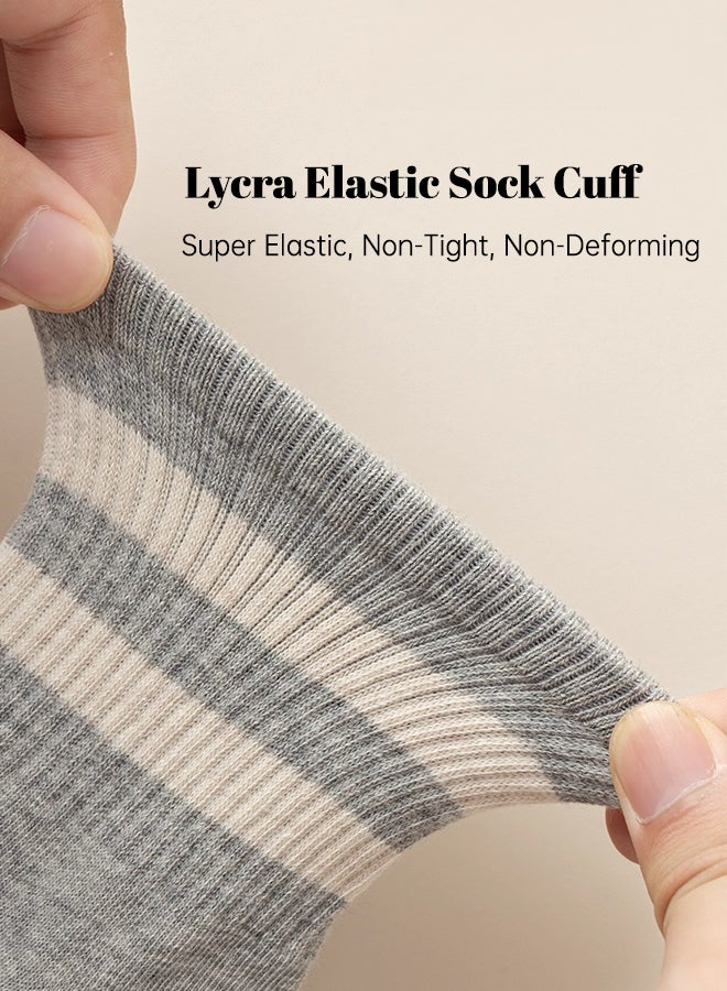 شبيلي جوارب قطنية رجالية شبكية بطول الكاحل للسفر، حزمة 5 أزواج قطن透ة (رمادي فاتح ‑ أخضر ‑ كحلي ‑ بني قهوة ‑ رمادي داكن) مضادة للروائح وطارِدة للرطوبة برباط مطاطي لا يتكور، مناسبة للاستخدام اليومي والرياضة والرحلات (متعددة الألوان) - Image 3