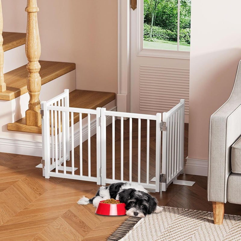 Snughome Dog Gate Indoor 16 High Freestanding Dog Door Gates with Support Feet Expands Up to 48 Wide Foldable Pet Gates for Doorways Hallways 4 Panel Folding Pet Door Pet Fence for Puppy White - Image 3