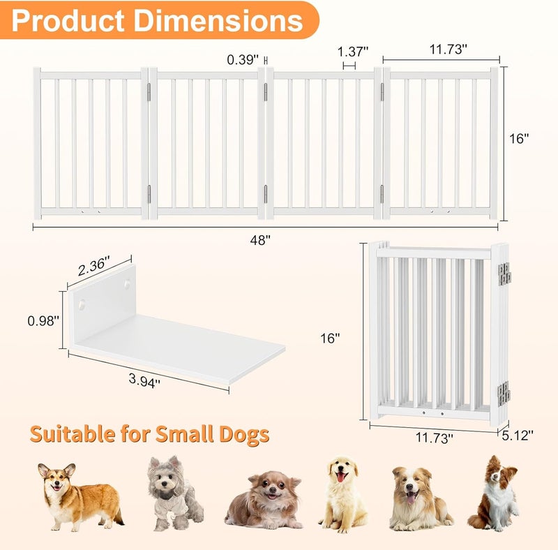 Snughome Dog Gate Indoor 16 High Freestanding Dog Door Gates with Support Feet Expands Up to 48 Wide Foldable Pet Gates for Doorways Hallways 4 Panel Folding Pet Door Pet Fence for Puppy White - Image 2