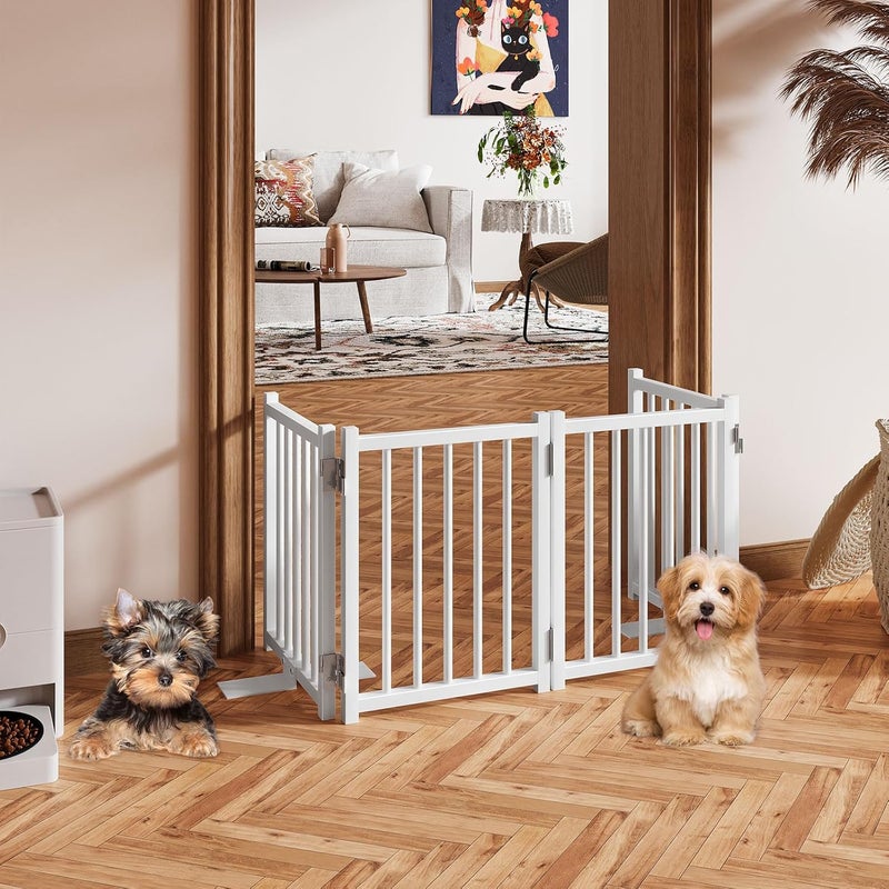 Snughome Dog Gate Indoor 16 High Freestanding Dog Door Gates with Support Feet Expands Up to 48 Wide Foldable Pet Gates for Doorways Hallways 4 Panel Folding Pet Door Pet Fence for Puppy White - Image 5