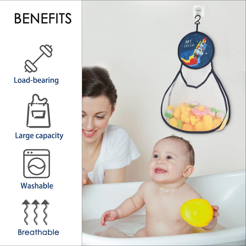 Linkidea 2 Pack Bathroom Hanging Storage Bag, Shower Mesh Bathtub Holder with Hooks, Large Capacity Organizer (Rocket + Zebra) - Image 4